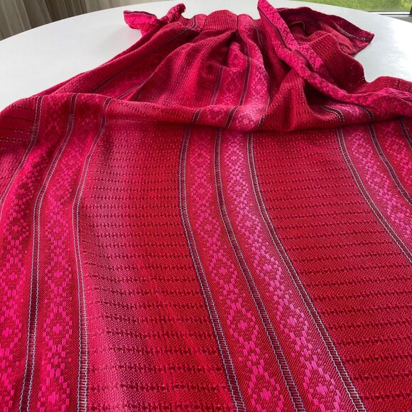 Vintage 70s curtain, red, pink, purple stripes, ruffled top, pleated panel - Picture 5 of 10